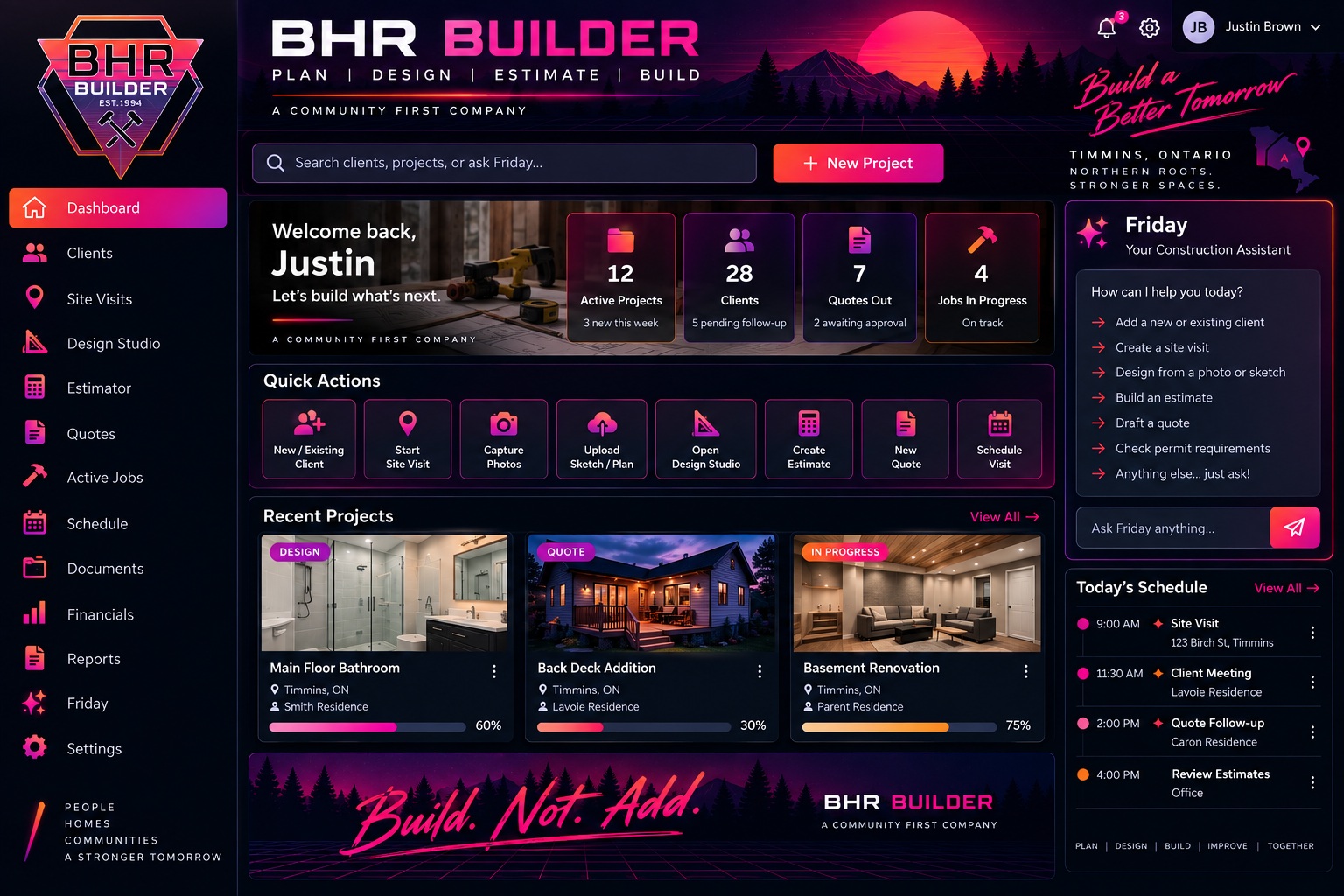 Actual BHR Builder dashboard design